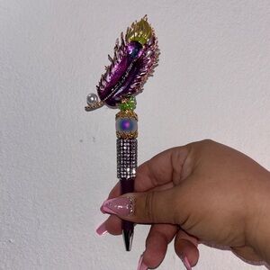 Decorative Purple Feather Crystal Ballpoint Pen - Women Accessories